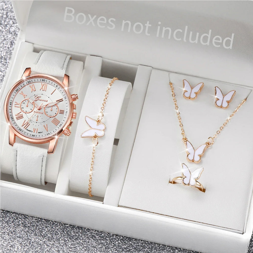 2026 Fashion Versatile Belt Watch Fake Three Eyes Classic Tri Color Optional Women's Watch Set Qme