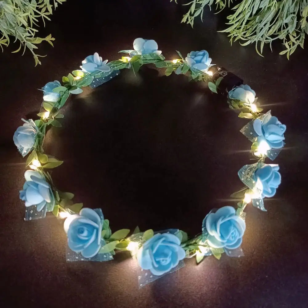 Simulation Rose Flower Wreath Headband Tiara LED Light Crowns Qme G