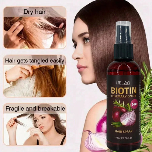 3 in 1 Biotin Rosemary Onion Hair Spray, MELAO Leave-In Conditioner & Detangler Spray, Tames Frizz, Adds Shine & Softness Qme