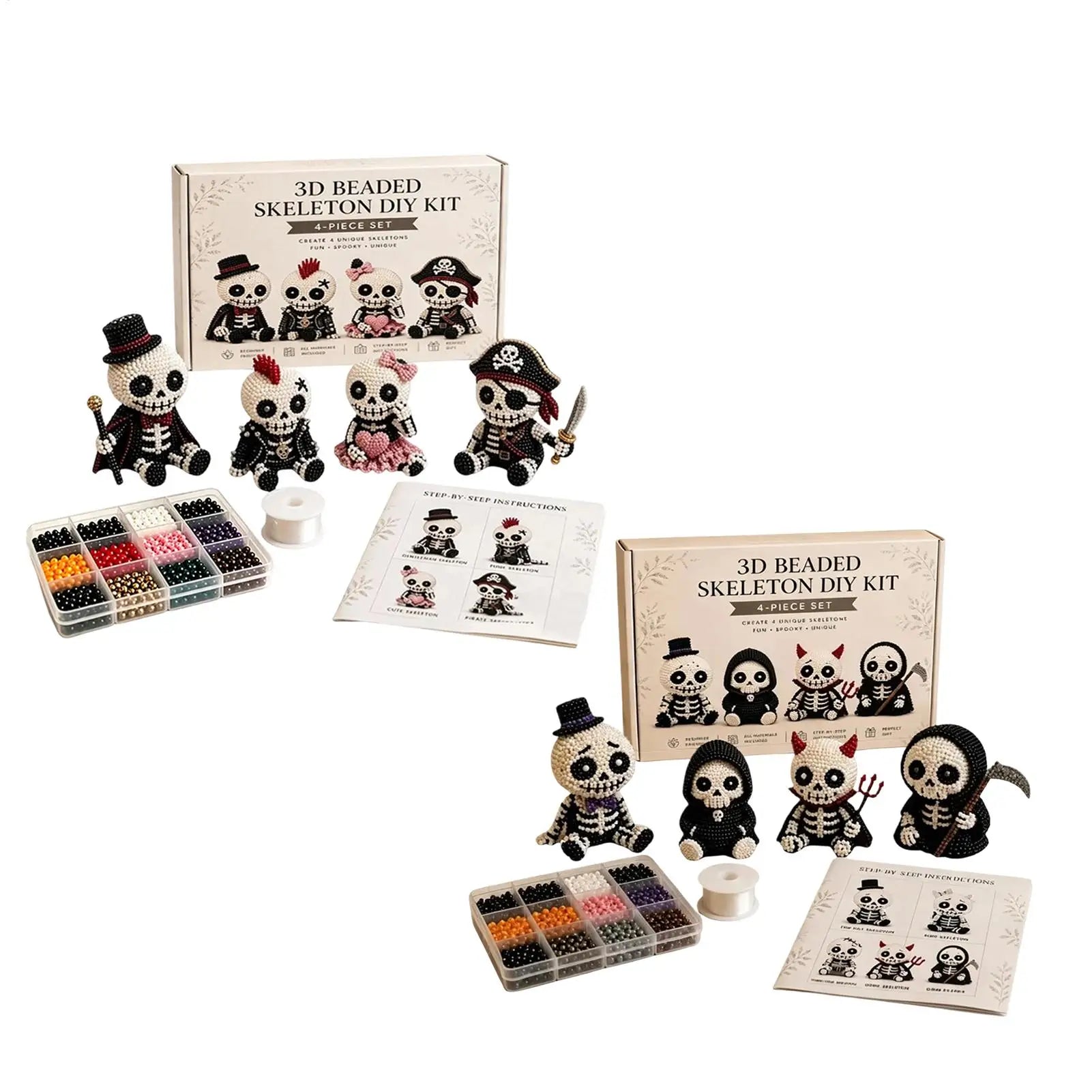 3D Beaded Skeleton Craft Set Halloween Adorable Keepsake Mini 3D Beaded Skeleton Crafting Set for Home Party Classroom School Qme