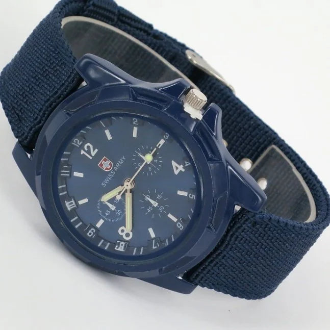 Fashion Nylon Strap Men's Watch Cloth Strap Military Watch Trendy Night Light Needle Sports Watch Men's and Women's Watch Qme Blue