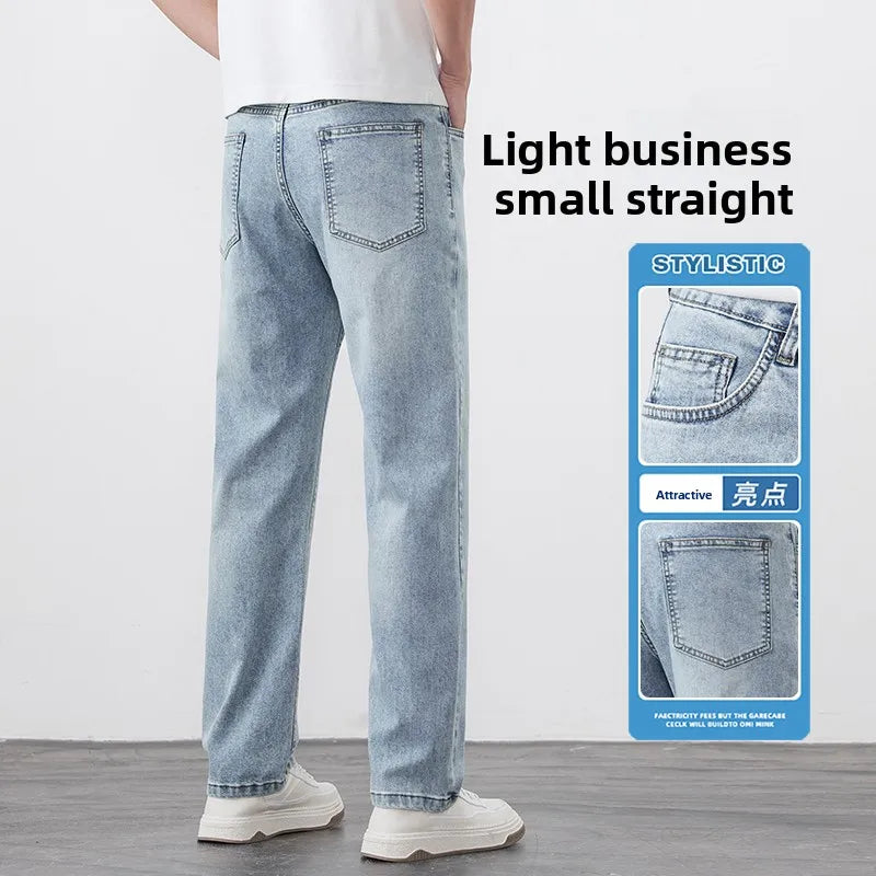 Summer lyocell thin jeans men's 25 years high-end light business washed retro straight trousers Qme