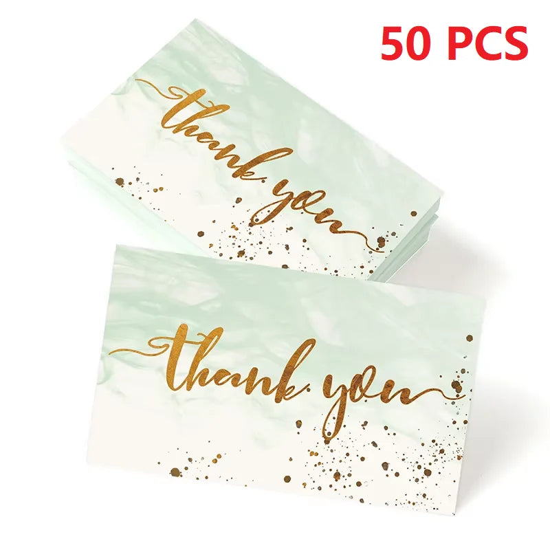 50pcs/ Pack Gold Textured Thank You Cards, Suitable For Weddings, Business, Party Invitations, Holiday Cards Qme 50pcs Green