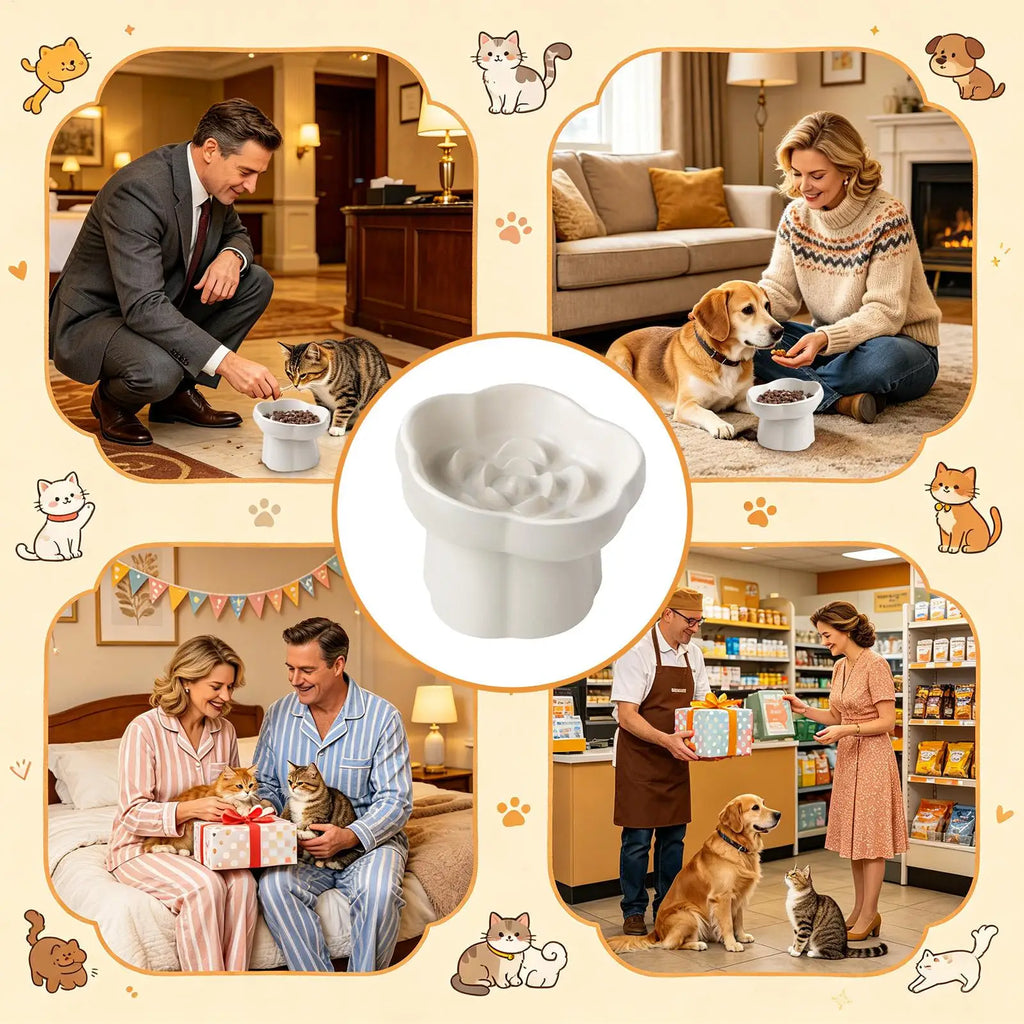 Slow Eating Cat Bowl Elevated Pet Licking Puzzle Bowl Anti-Slip Puppy Slow Feeder for Indoor Home Kitchen Living Room Balcony Qme