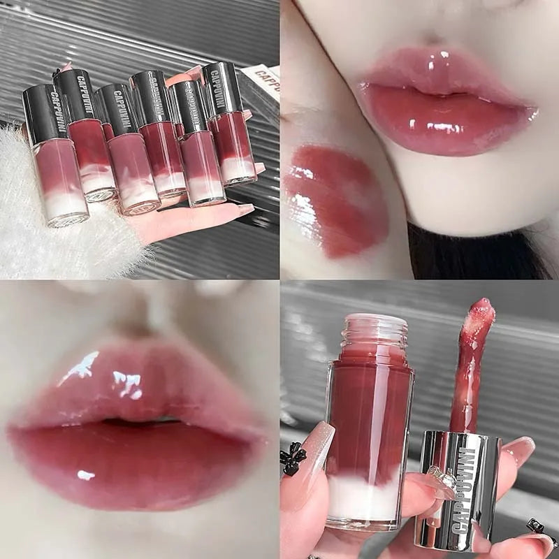 Berry Snow Glass Lip Gloss Mirror Shiny Lip Stain with Mixing Effect Juicy Plump LipGloss Non-Sticky Water Gloss Liquid Lipstick Qme