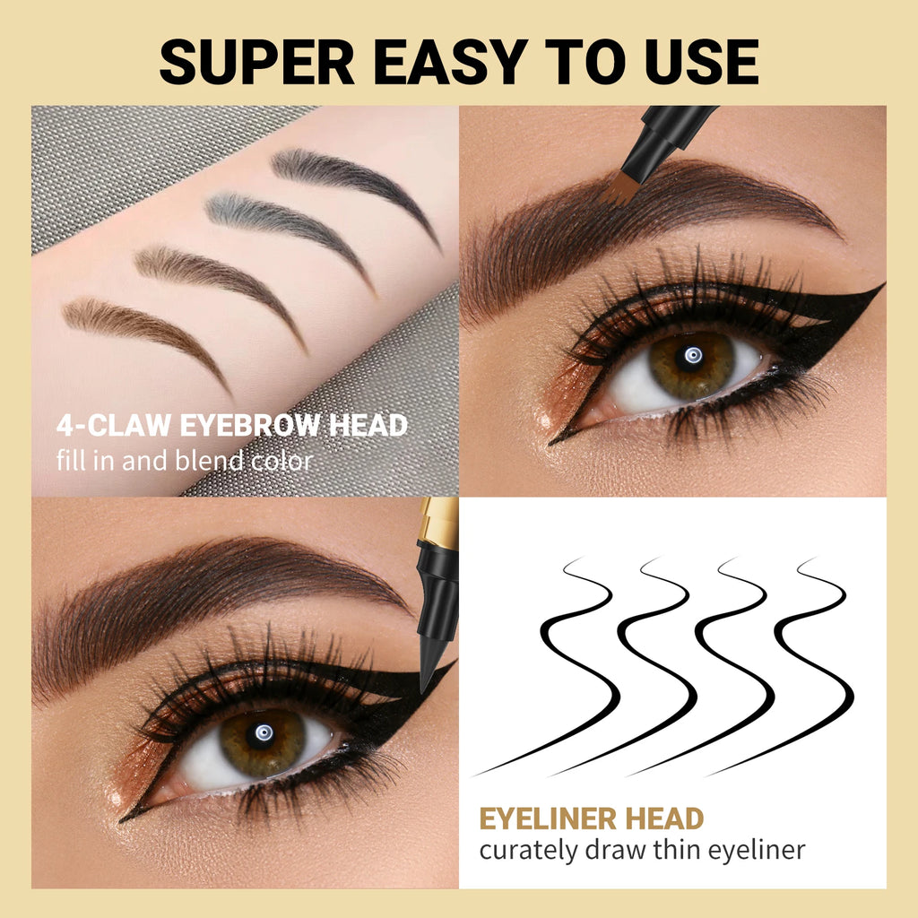 4 Splitted Head Eyebrow Pencil Long Last Smudge Proof Waterproof Sweat Proof High Pigmented Easy Apply Liquid Brow Makeup Pen Qme