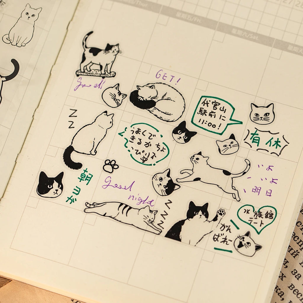 2 Sheets/Bag Cute Cartoon Cats PET Stickers, for DIY Scrapbooking Photo Frame Collage Decoration Craft Supplies Qme
