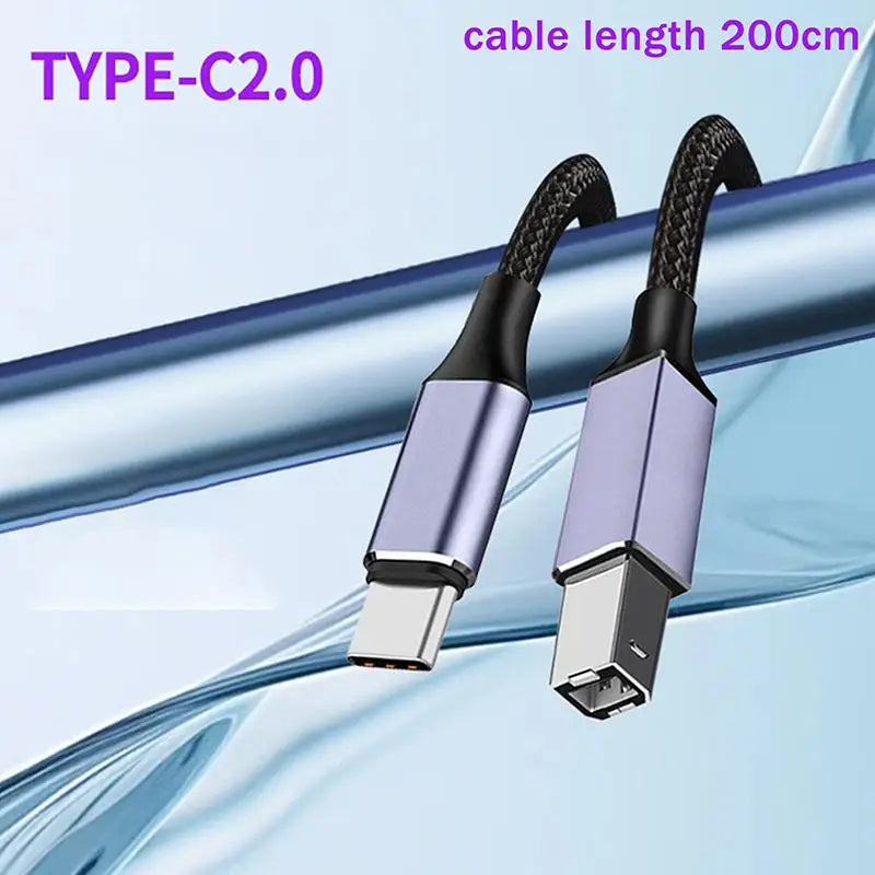 USB-C USB B 2 0 Printer Cable High-speed Braided Reliable Data Qme A3