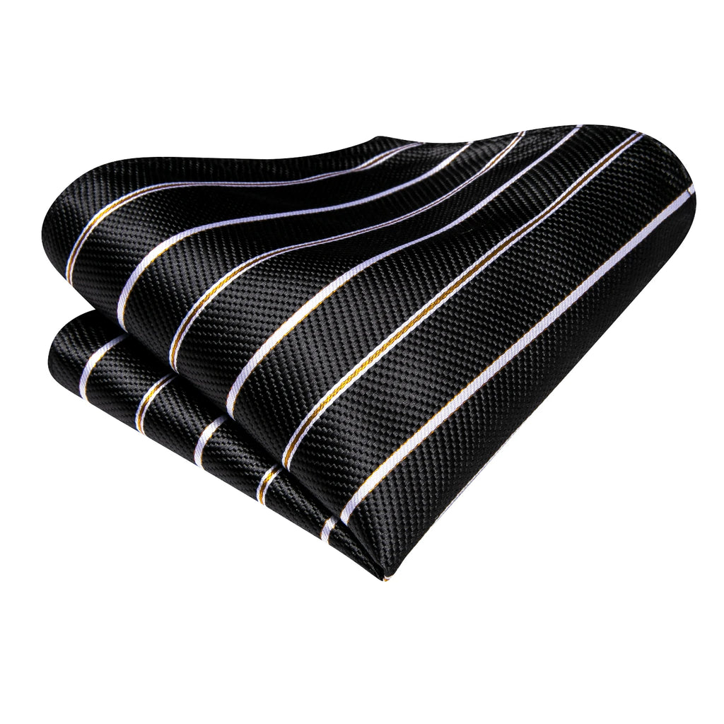 Hi-Tie Men's Smart Business Tie Set 5 Pcs - Striped Tie, Handkerchief, Cufflinks, Lapel Clip, Chain Qme