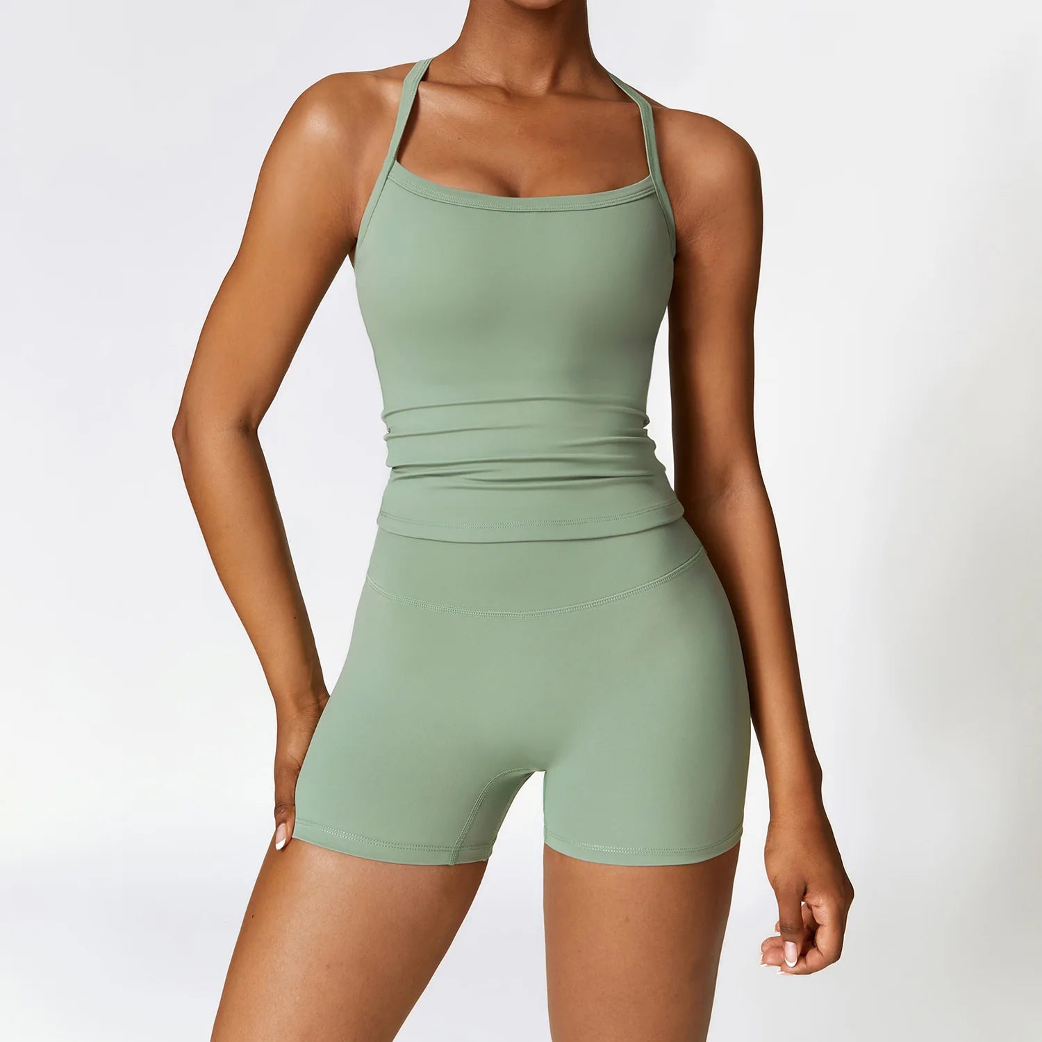 A 2PCS Yoga Suit Sports Set Gym Set Women Tracksuit Running Workout Clothes Long Sleeve Sports Bra Athletic Wear Yoga Clothing Qme 2pcs green L