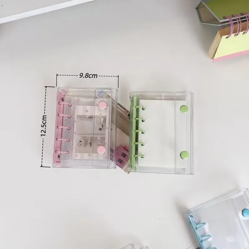 Transparent PVC Binder Cover 5-Hole Tri-fold Design Mini Notepad Qme