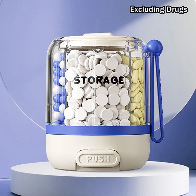 Round Pill Box 4-compartment Case Drug Dispense Mini Portable Daily Qme Blue