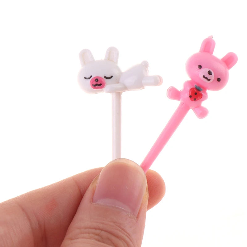 ^8Pcs Animal Farm Cute Bear Fruit Fork Mini Cartoon Children Snack Cake Dessert Pick Toothpick Bento Lunches Party Decoration Qme