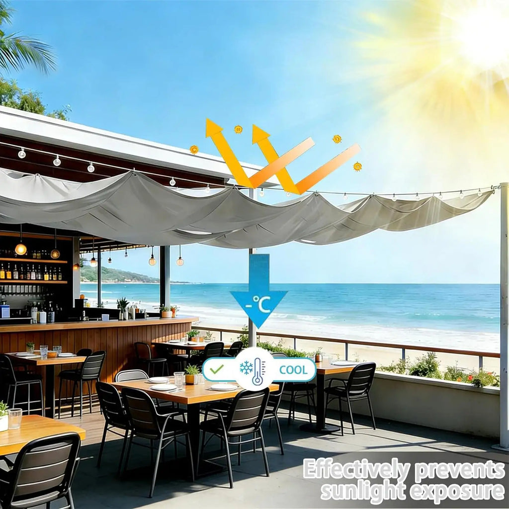 Sun Sail Heavy Duty Waterproof Retractable Sunproof Screen With Wavy Design Patio Sail Shade For Outdoor Beach Porch Deck Qme