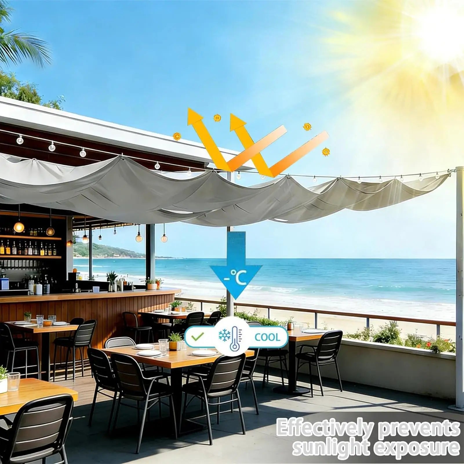 Sun Sail Heavy Duty Waterproof Retractable Sunproof Screen With Wavy Design Patio Sail Shade For Outdoor Beach Porch Deck Qme