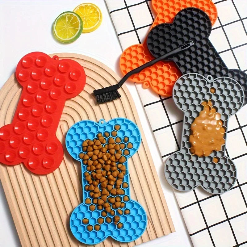 Dog Slow Food Pad Bone Silicone Pet Licking Pad Mat Placemats Pet Supplies Feeding Dog Cats Dogs Supplies Qme
