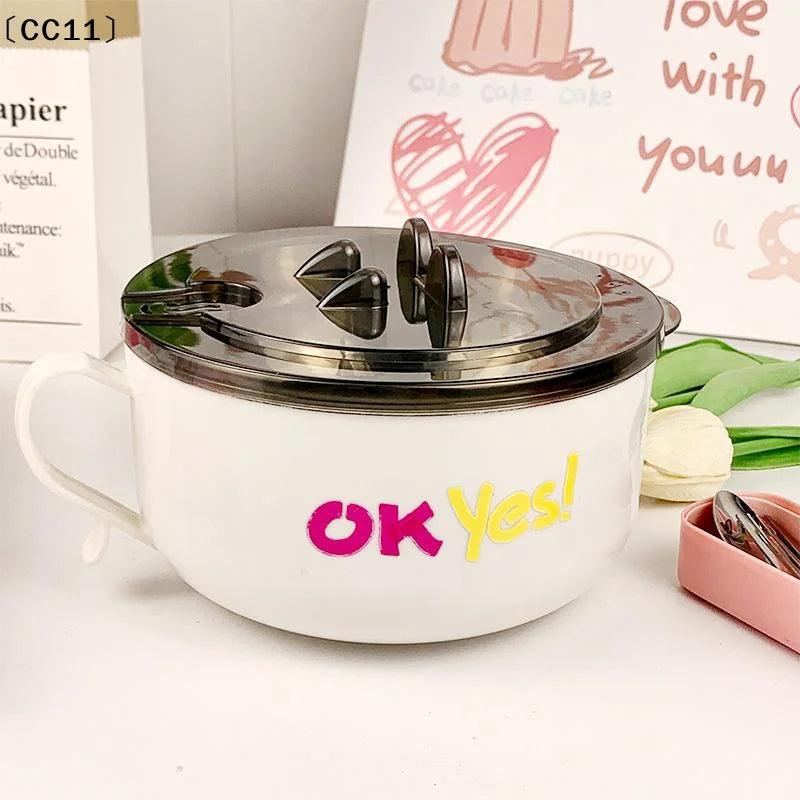 Stainless Steel Bowl Lid Instant Noodles Sealed Drain Kitchen Qme