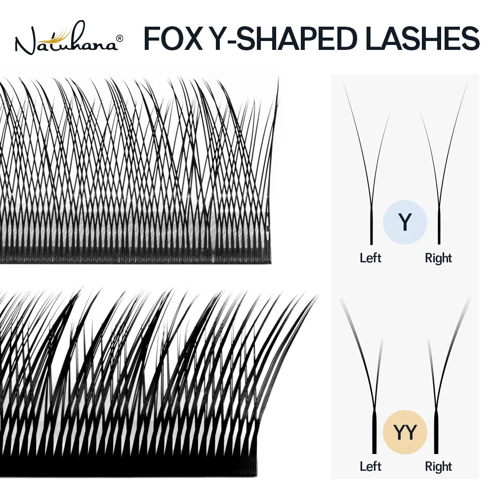 NATUHANA Fox YY Shaped Eyelashes Extensions Matte Black Natural Soft Qme