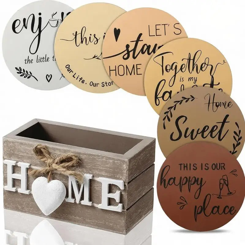 Natural Wooden Coasters For Drinks Set Of 6 Thick Absorbent Cup Pads With Storage Box For Coffee Wooden Table Protection Qme A8