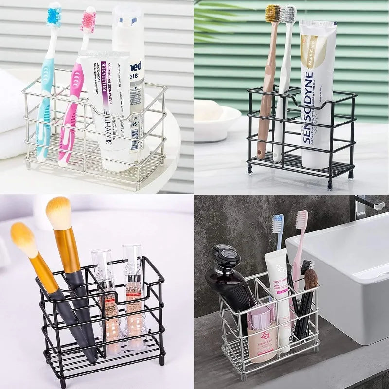 Stainless Steel Bathroom Toothbrush Holder Toothpaste 5 Slots Black Qme