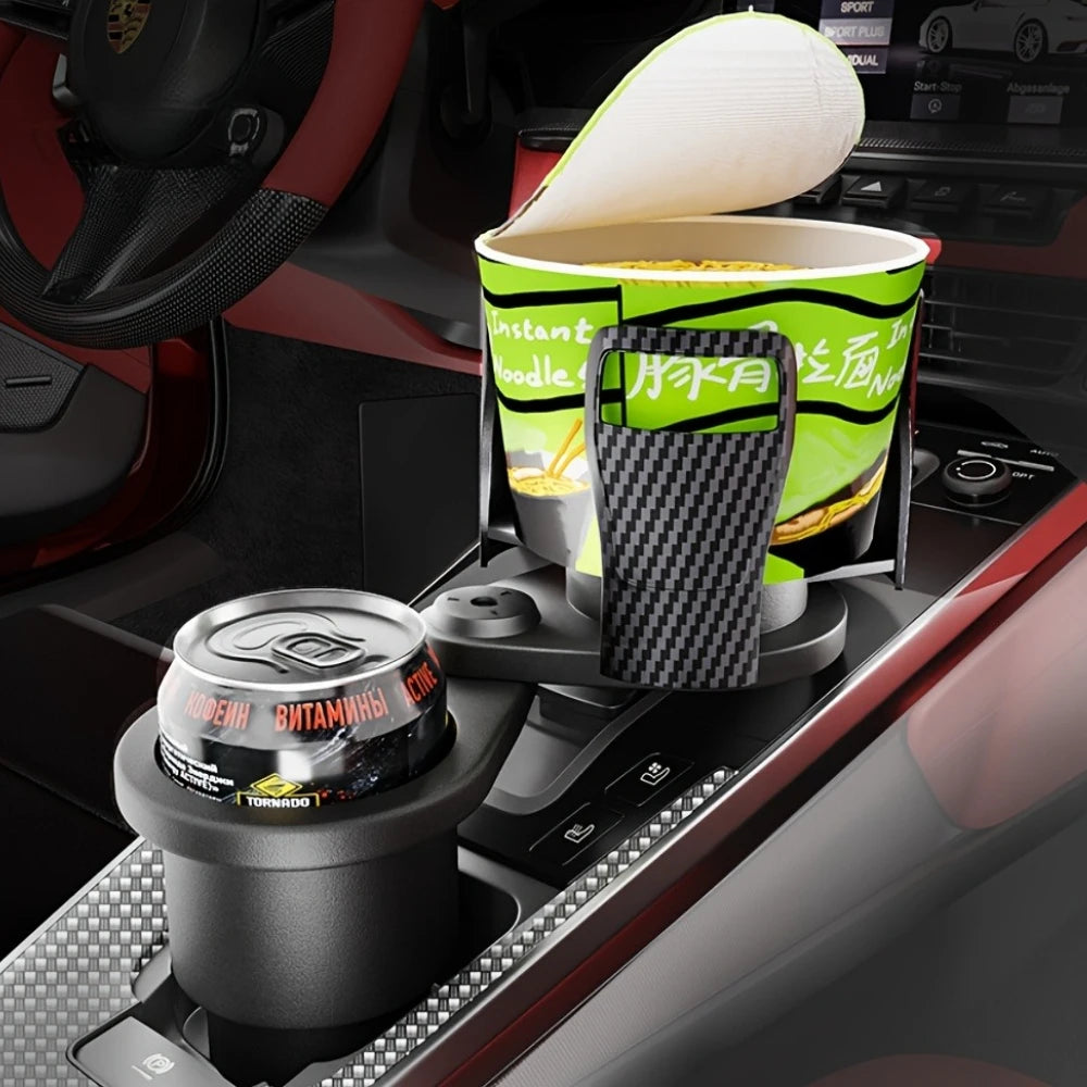 2-in-1 360 Rotatable Car Cup Holder Expander Dual Drink Holder Large Instant Noodle Cup Auto Console Beverage Organizer For Cars Qme