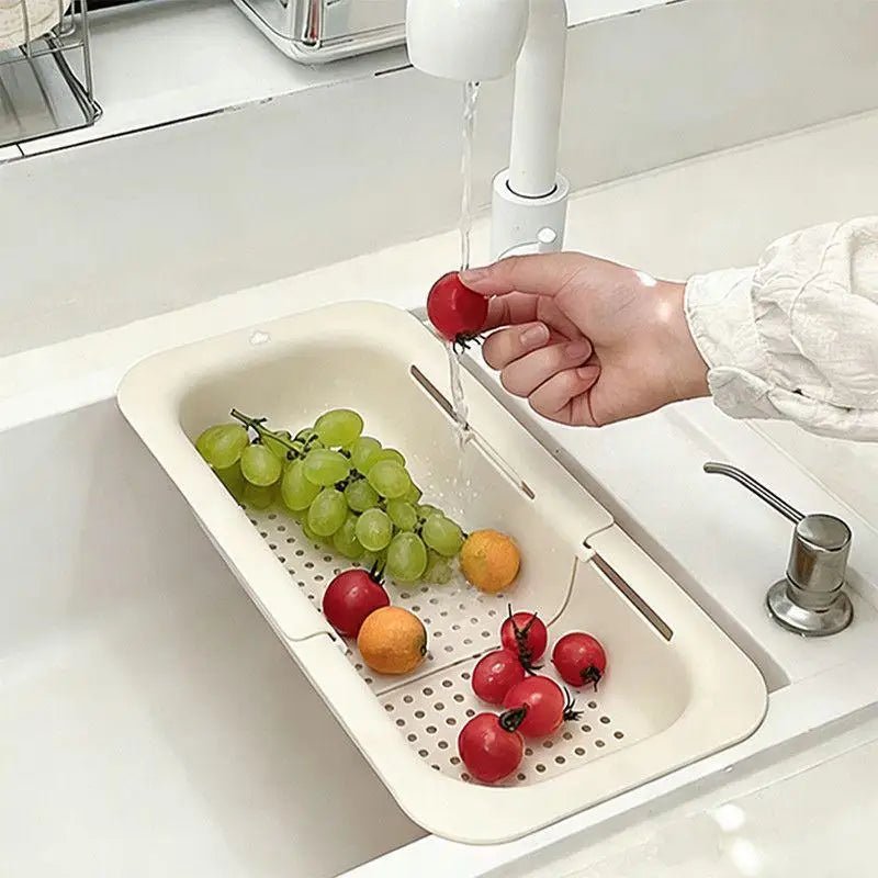 Telescopic Drain Basket Lightweight Sink Storage Made Non-toxic Qme White