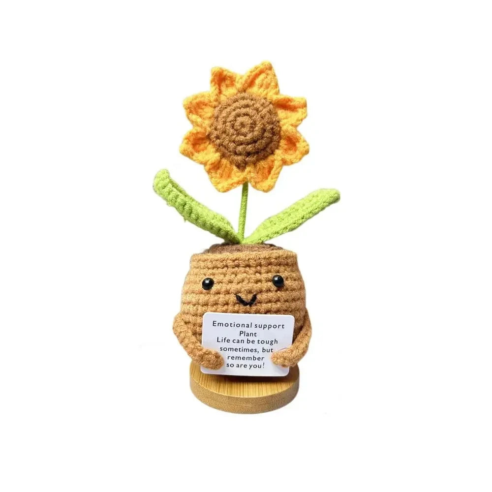 1PC Positive Energy Heart Flower Hand-woven Dolls Home Room Decor Hug Pocket Knitting Doll Positive Card Desktop Ornament Gifts Qme Sunflower No Base