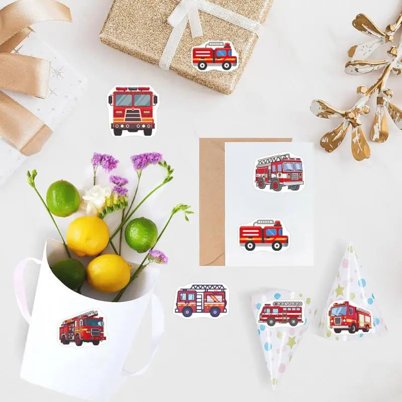 Cartoon Art Fire Truck Roll Graffiti Stickers Scrapbooking Living Qme