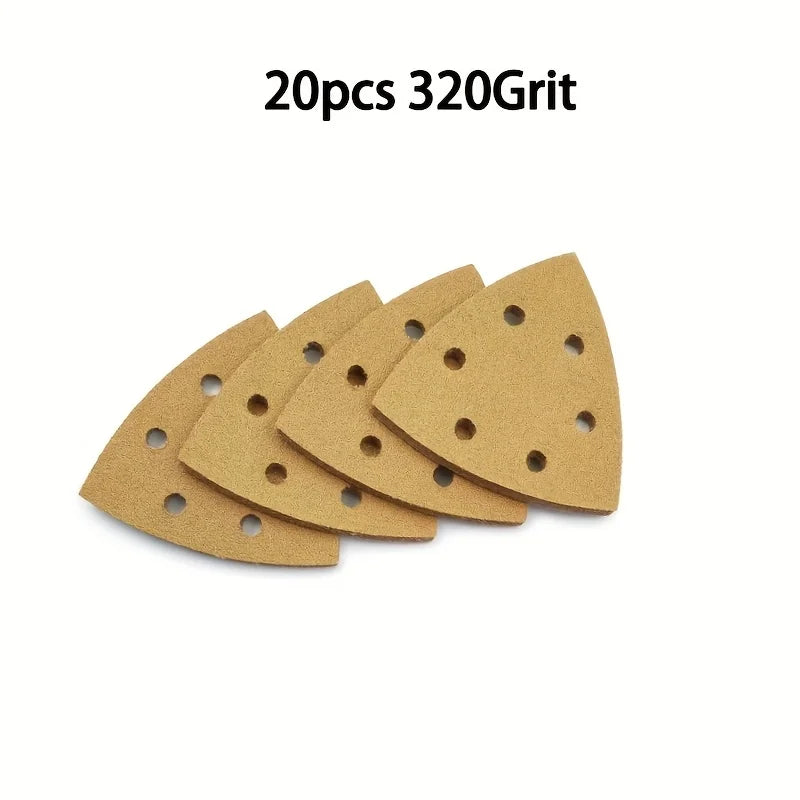 20-Piece triangular oscillating sandpaper with hooks and loops 6 holes 60-320 thickness detail grinding wheel for wood polishing Qme 20PCS 320Grit