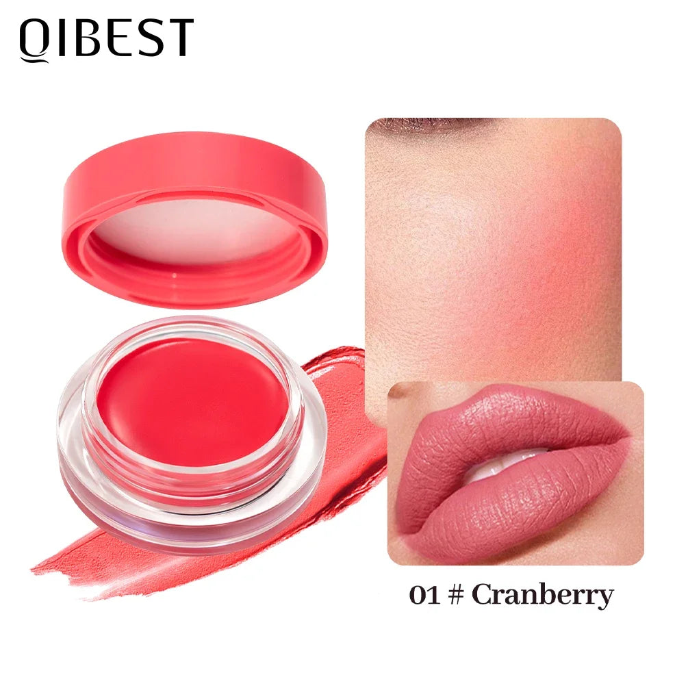 QIBEST Multi-Use 3 In 1 Makeup Lipstick Blusher Lightweight Mousse Cream For Eyes Lasting Lip Mud Face Blush Beauty Cosmetics Qme 01