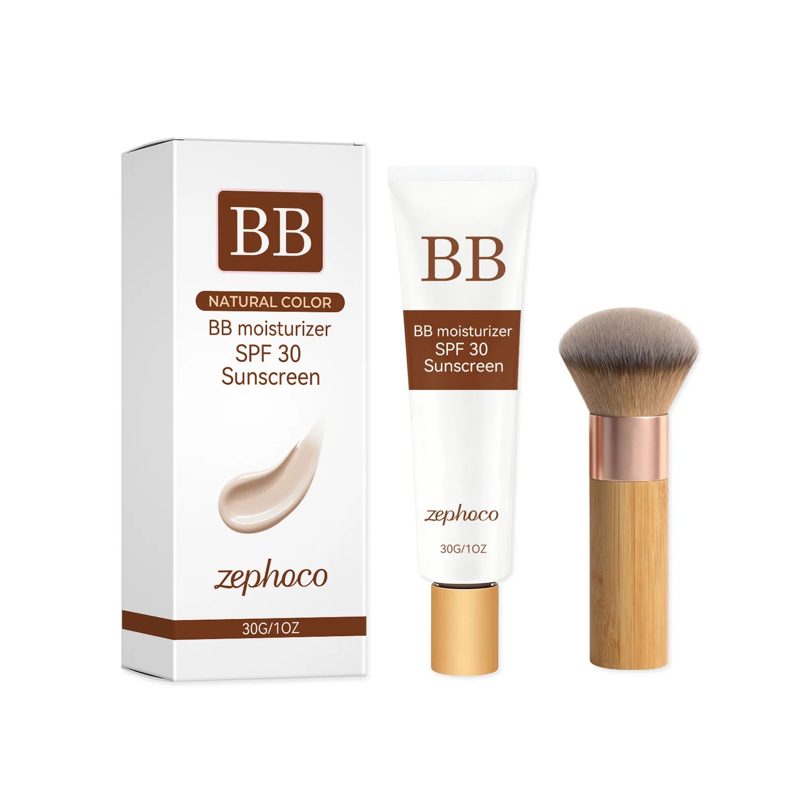 zephoco BB Cream Sunscreen SPF30 Anti Sun Moisturizing Blemish Cover Lasting Even Skin Tone Three-Dimensional Makeup Foundation Qme Natural Color