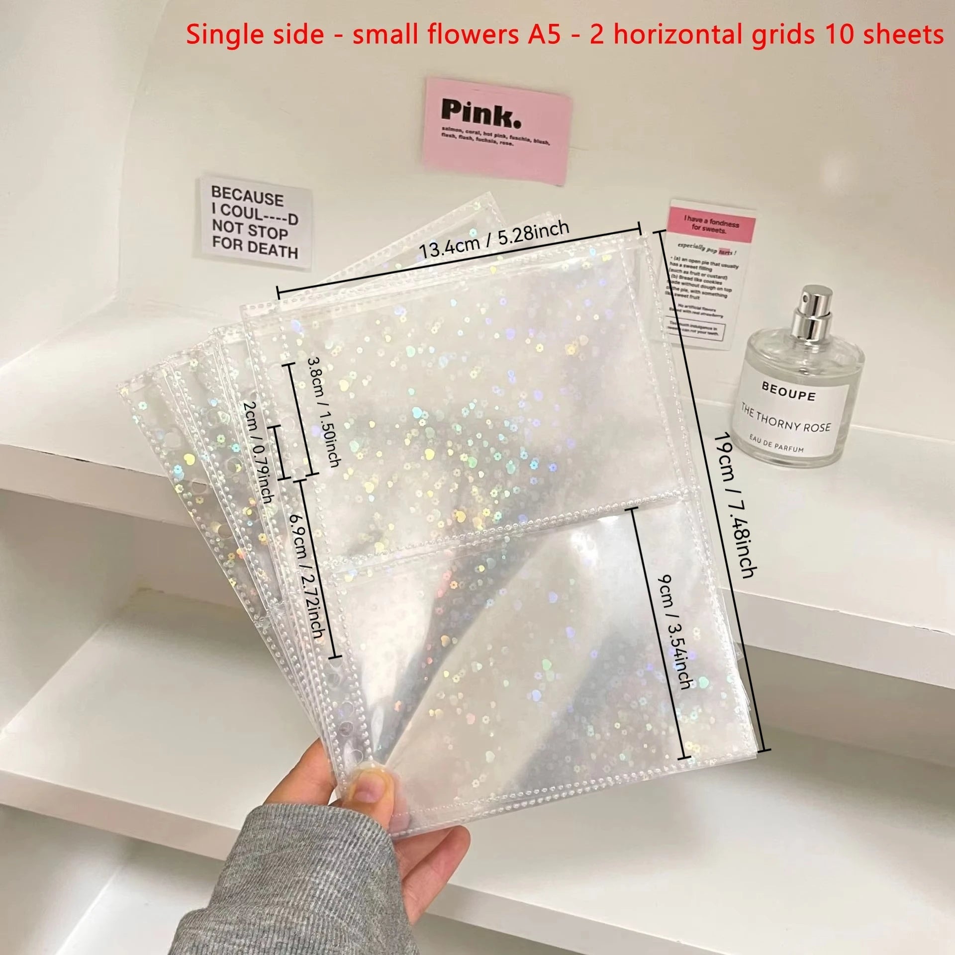 10Pcs/set Pockets Grids Photo Album A5 Inner Page Photocard Binder Photo Sleeve 6 Ring Refill Inner Page Photocard Kpop Qme Flower A5-2 grid