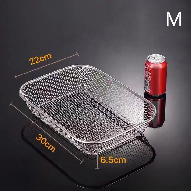 Square Thick Air Fryer Basket Oven Stainless Steel Grill Non-stick Qme M
