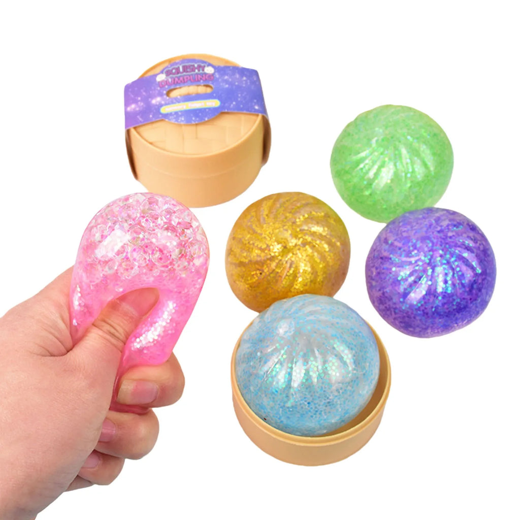 Mini Glitter Dumpling Squishy with Box Dumplings Sensory Squeeze Toy for Stress Relief Decompression Fidget Toy Random Color Qme