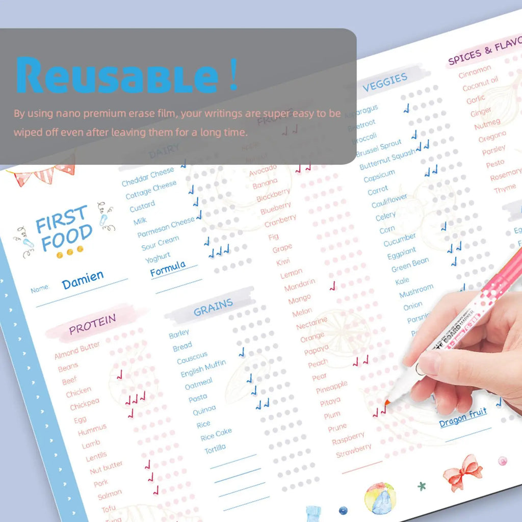 First Foods Chart Magnetic Baby Checklist Multifunctional Food Qme