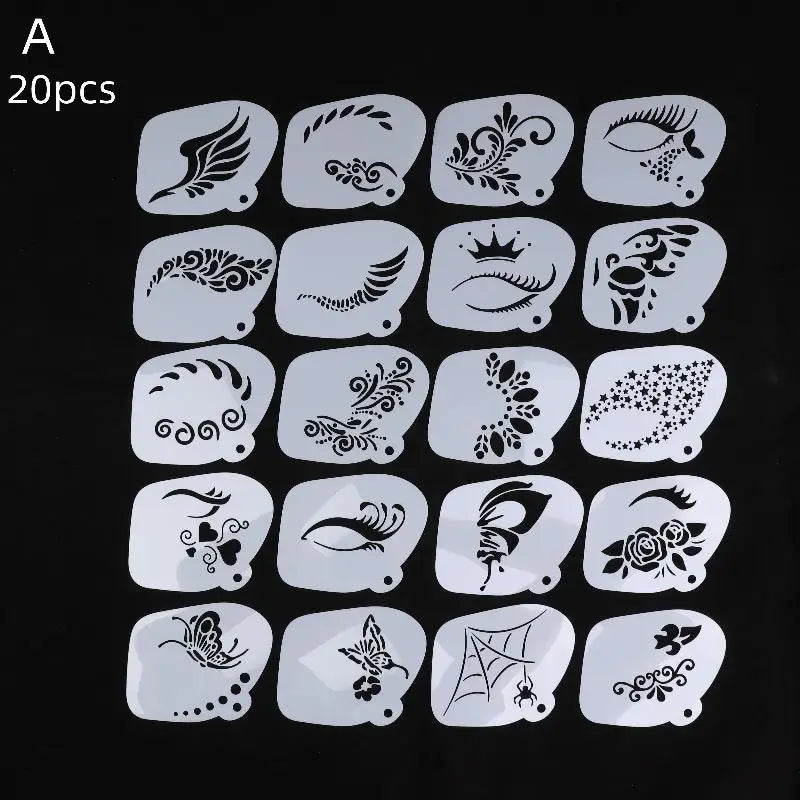 Face Paint Stencils Professional Body Art Templates Parties Makeup Qme 20Pcs A