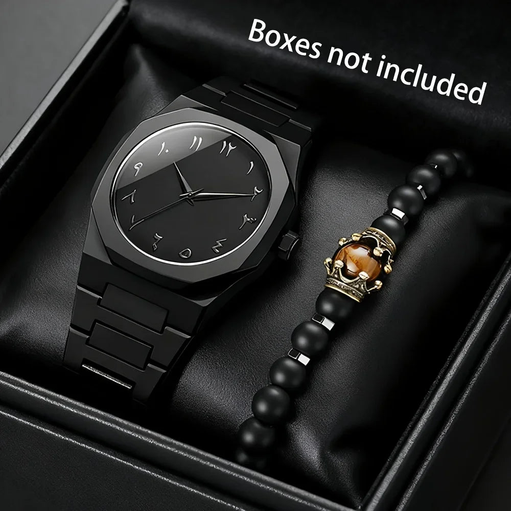 20262pcs Fashion Men's Quartz Watch Bracelet Set Casual Plastic Band Wristwatch Bracelet Set Reloj Hombre（Without Box） Qme
