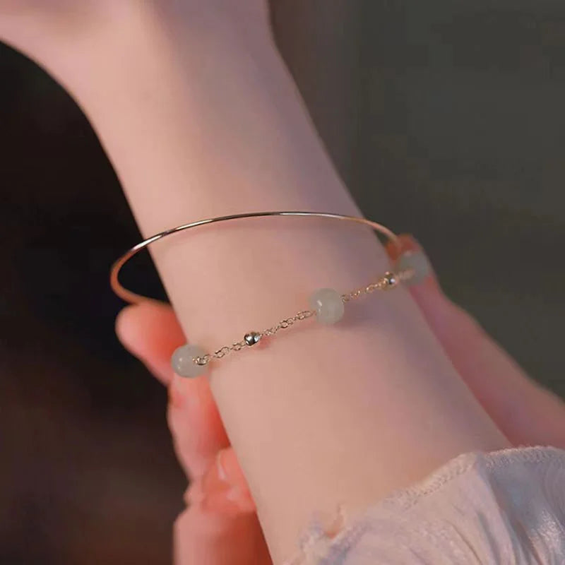 Ancient Style Imitating Hotan Jade Double Layer Bracelet Exquisite Fashion Women's Daily bangle Jewelry Gift Qme