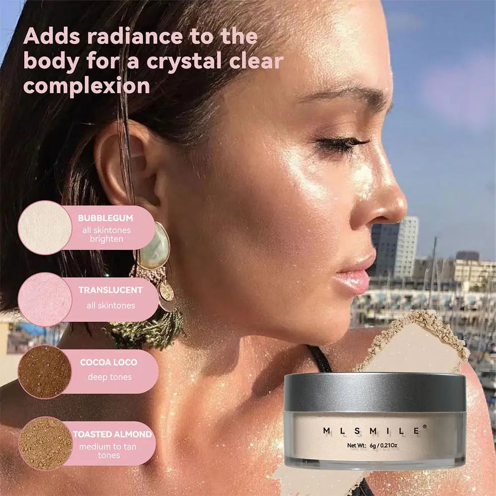 MLSMILE Shimmer Glitter Loose Setting Powder Oil Control Hide Pore Lasting Concealer Face Powder Pearlescent Matte Face Makeup Qme