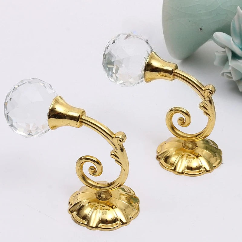 Luxury Design 2pcs Metal Crystal Glass Curtain Holdback Wall Tie Back Hooks Hanger Holder Window Accessories Household Supplies Qme Gold