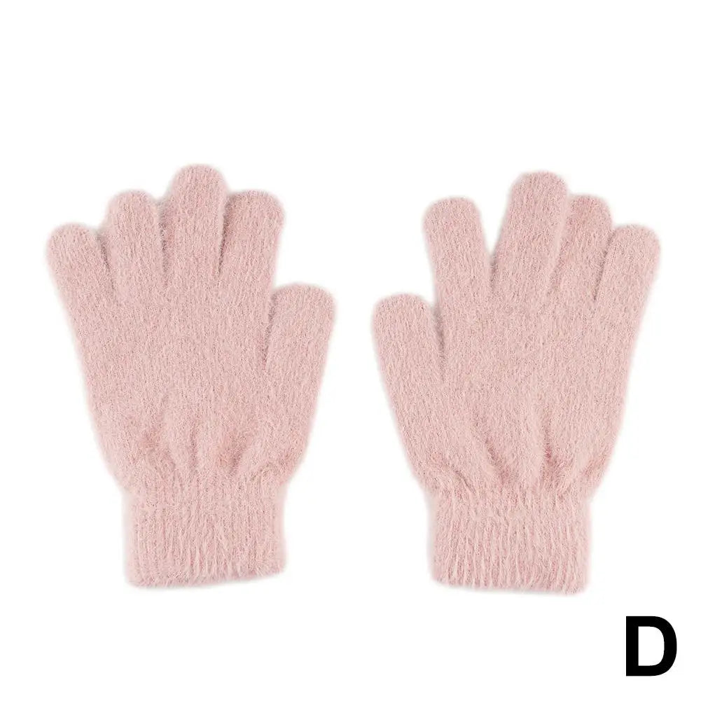 Fashon Winter Mink Velvet Five Finger Gloves Plush Warm Cold-proof Gloves Women Outdoors Cycling Solid Color Wistiti Mittens Qme Pink