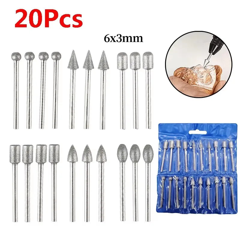 20pcs Diamond Grinding Head Set, Rotating Tool Accessories Carving Combination, Suitable for Carving, Polishing, and Polishing J Qme 20pcs