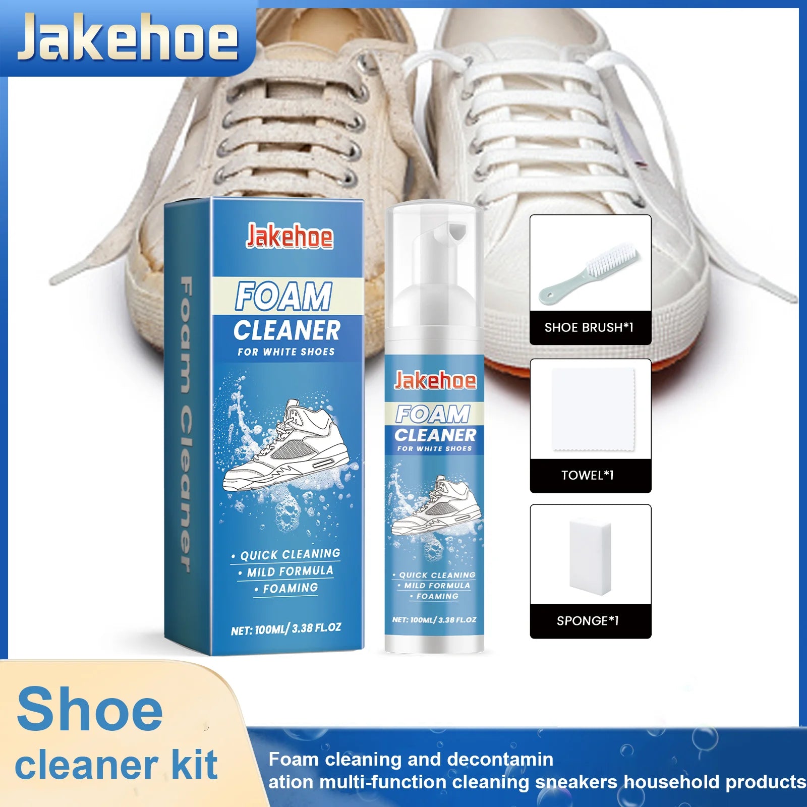 Shoe Cleaner Kit Whitening Foaming No-Wash Shoe Polisher Leather Upper Yellow Edge Dirt Stain Removal Cleaner Shoe Stain Remover Qme