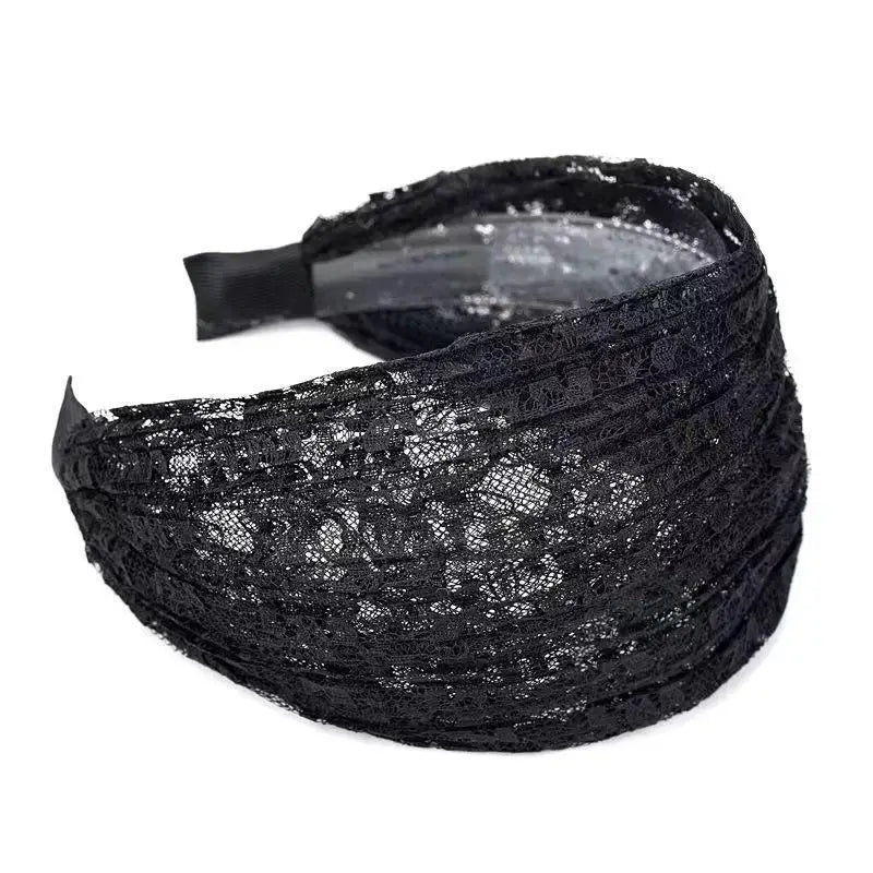 Flower Lace Mesh Hair Band Wide Side Hoop Headbands Women Headwear Qme A1