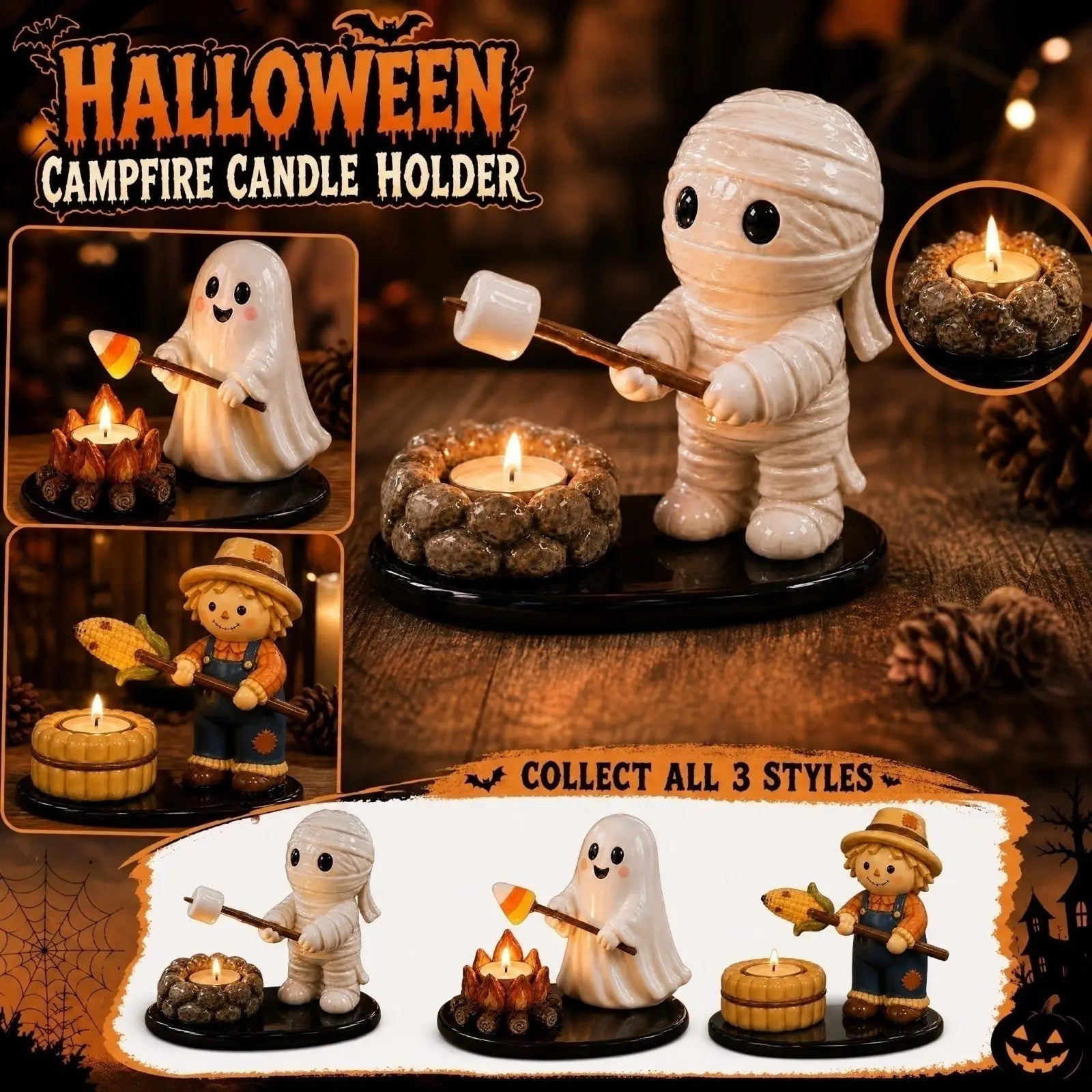 New Creative Halloween Ghost Mummy Campfire Candle Holders Candlestick Fashion Party Wedding Table Candle Stands Decoration Qme