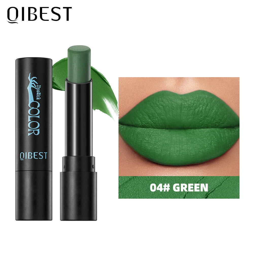 QIBEST Nude Velvet Matte Lipstick Long-lasting Highly Pigmented Lip Tint Not Stick Cups Red Green Orange Black White Lip Stain Qme 04