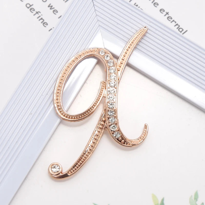 Women Luxury Letter Brooch Pins Gold Rhinestones Crystal English Qme X