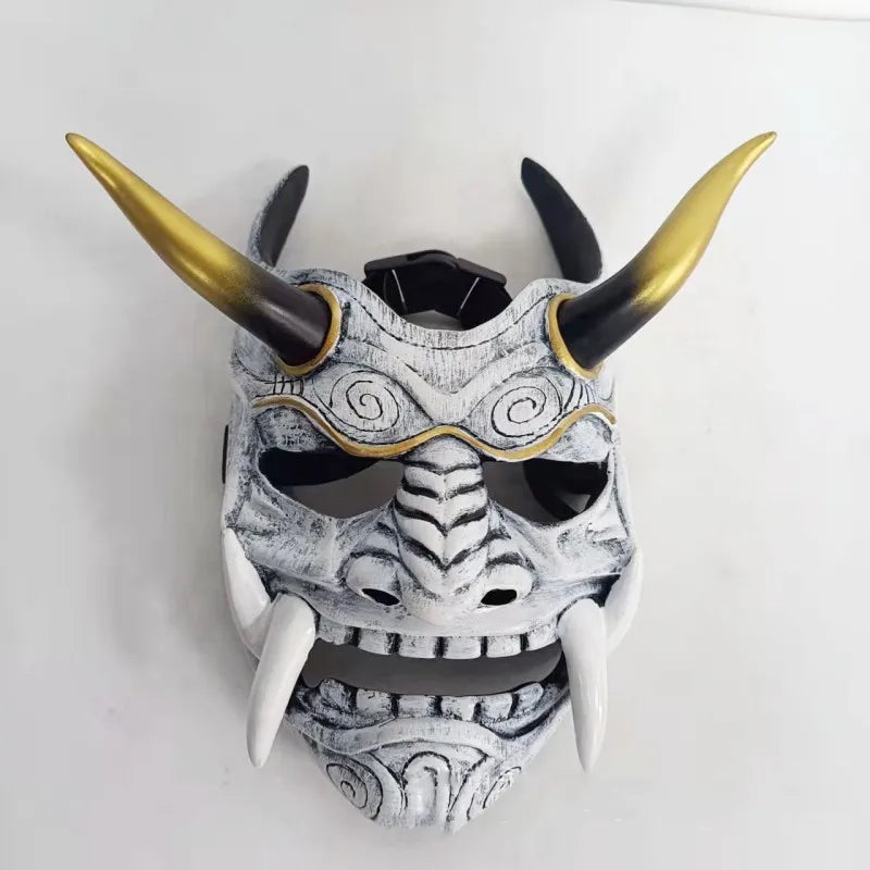 Japanese Horror Legend Hannya Resin Latex Mask Cosplay Ghost Demon Samurai Noh Kabuki Red Prajna Halloween Masquerade Party Prop Qme Resin White