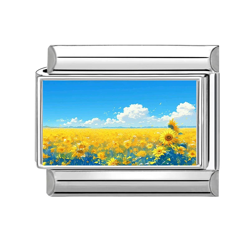 Fashion Colorful Scenery Boat Swan Lake Snow Mountain Charm Italian