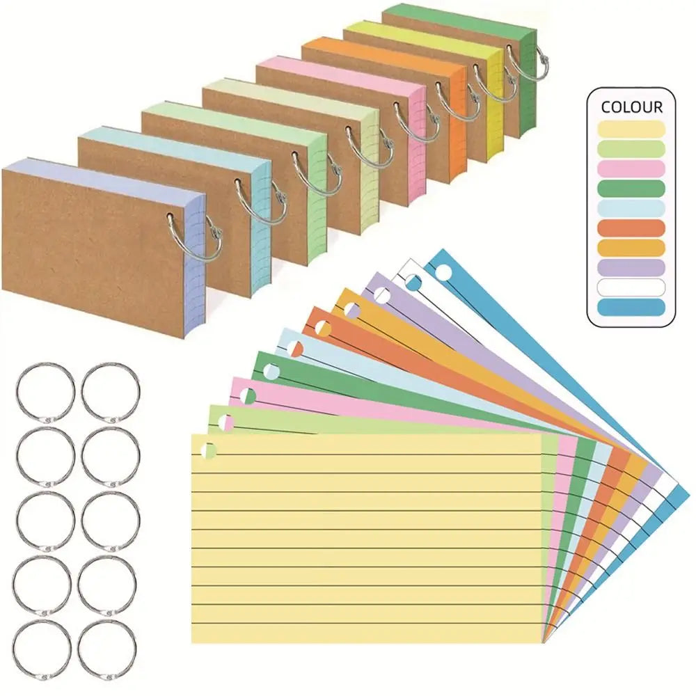 50PCS Binder Horizontal Line Memo Book Loose-Leaf Index Cards Flash Cards Small Revision Cards for Study Office Note Pads Qme